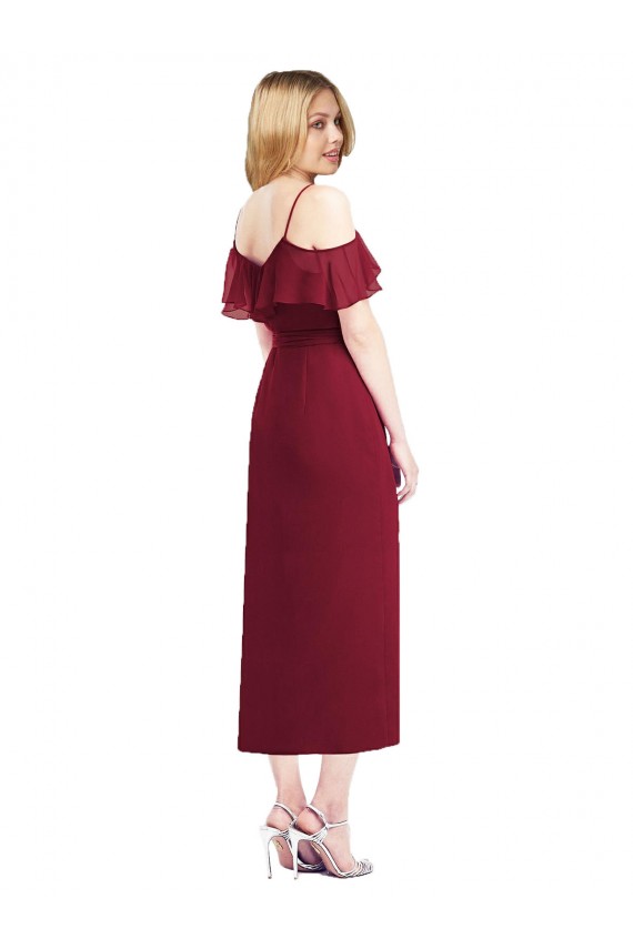 Cocktail Wrap Chiffon Bridesmaid Dress with Fluttering Ruffles Brisbane