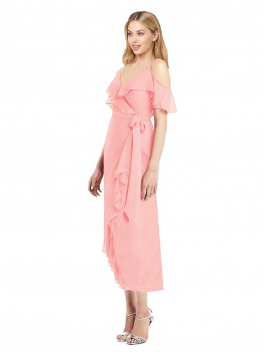 Cocktail Wrap Chiffon Bridesmaid Dress with Fluttering Ruffles Brisbane
