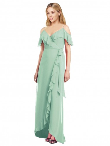 High Low Off the Shoulder Wrap Chiffon Bridesmaid Dress  Brisbane