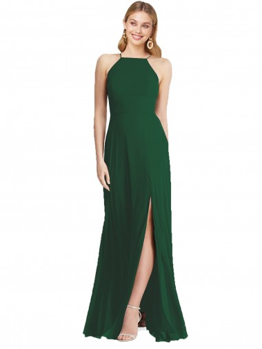 High-Neck Maxi Bridesmaid Dress with Front Slit Brisbane