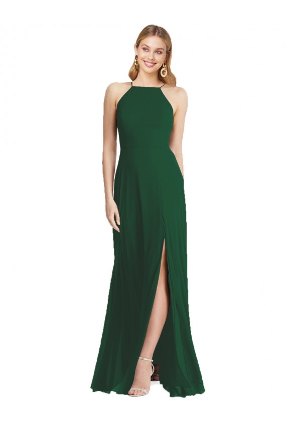 High-Neck Maxi Bridesmaid Dress with Front Slit Brisbane