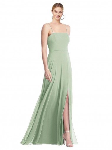 Sleek Spaghetti Straps Low Back Square Neck Maxi Formal Chiffon Bridesmaid Dress Brisbane