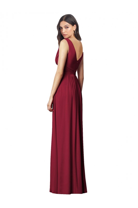 Draped V-Neck Shirred Chiffon Maxi Bridesmaid Dress Brisbane