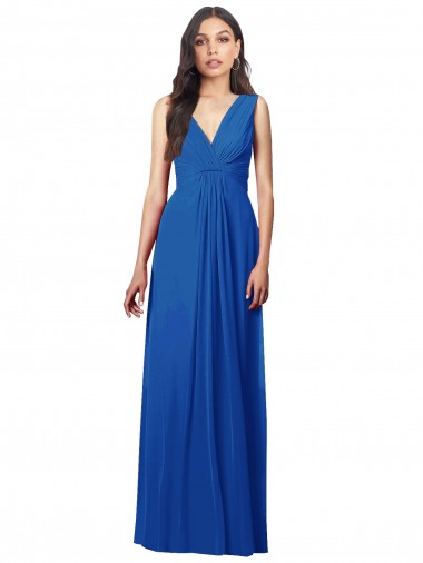 Draped V-Neck Shirred Chiffon Maxi Bridesmaid Dress Brisbane