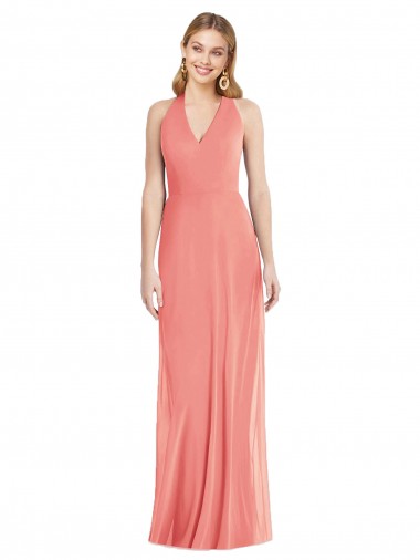 V-Neck Halter Chiffon Maxi Formal Bridesmaid Dress Open Back Brisbane
