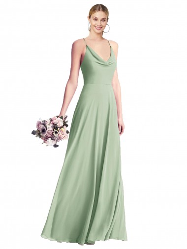 Cowl Neck Criss Cross Back Chiffon Maxi Bridesmaid Dress Brisbane