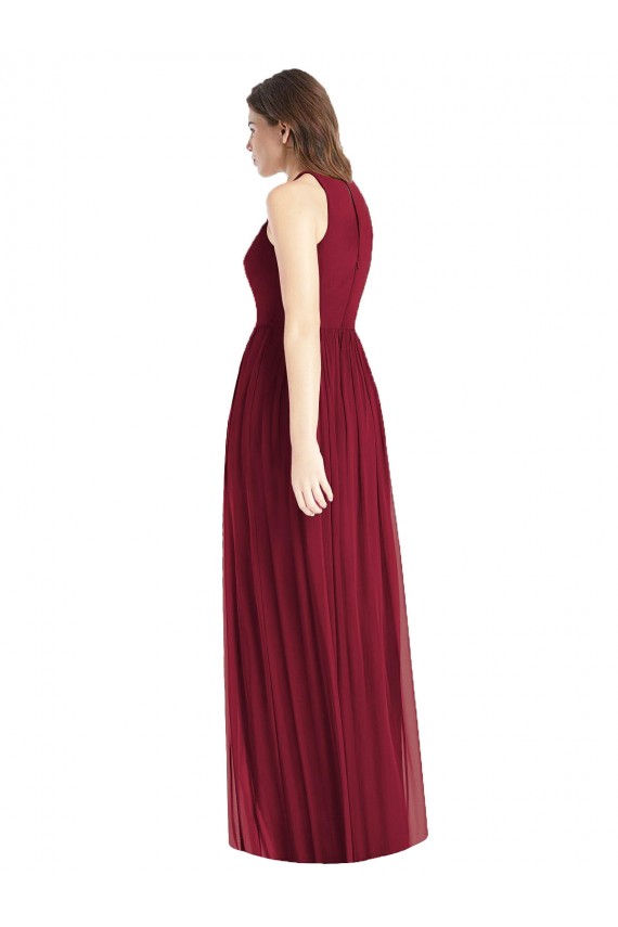 Shirred Skirt Jewel Neck Halter Chiffon Bridesmaid Dress with Front Slit Brisbane