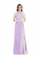 Shirred Skirt Jewel Neck Halter Chiffon Bridesmaid Dress with Front Slit Brisbane