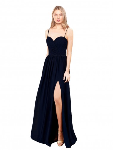 Draped A-Line Chiffon Formal Bridesmaid Dress with Spaghetti Straps and High Slit Brisbane
