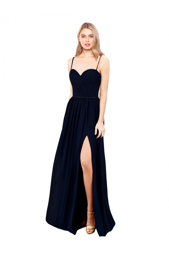 Draped A-Line Chiffon Formal Bridesmaid Dress with Spaghetti Straps and High Slit Brisbane