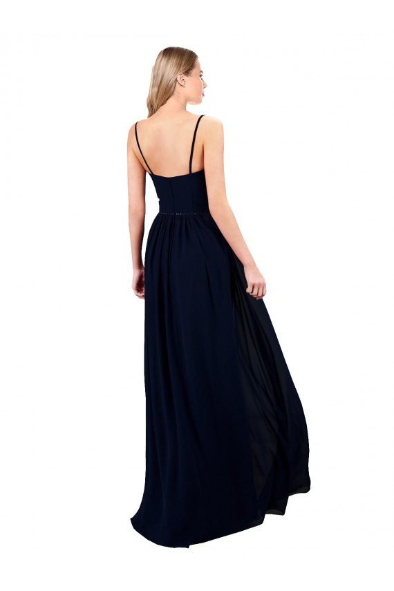 Draped A-Line Chiffon Formal Bridesmaid Dress with Spaghetti Straps and High Slit Brisbane