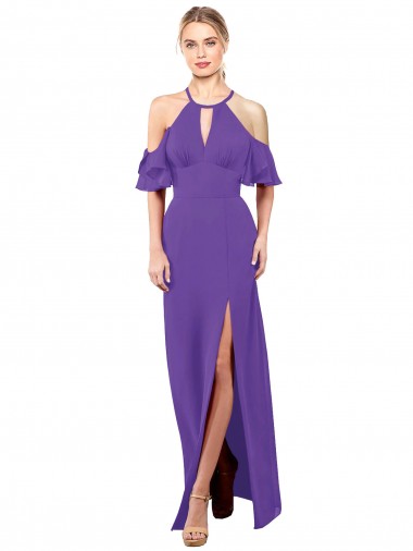 Slim A-Line Chiffon Bridesmaid Dress with Off The Shoulder Ruffle Sleeves Brisbane