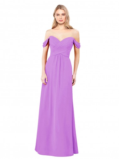 Off The Shoulder Draped Sleeves A-Line Chiffon Bridesmaid Dress Brisbane
