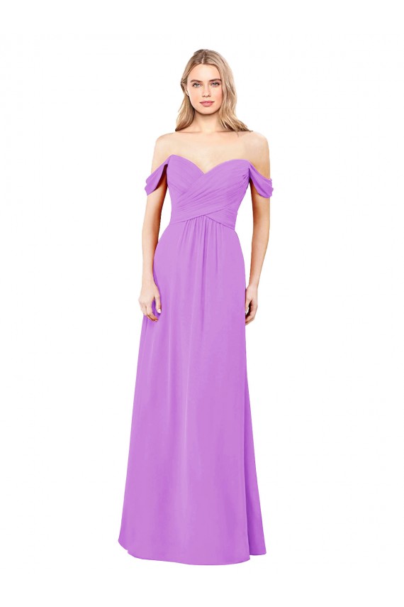 Off The Shoulder Draped Sleeves A-Line Chiffon Bridesmaid Dress Brisbane