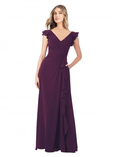 Ruffle Cap Sleeves Long Chiffon Bridesmaid Dress Brisbane