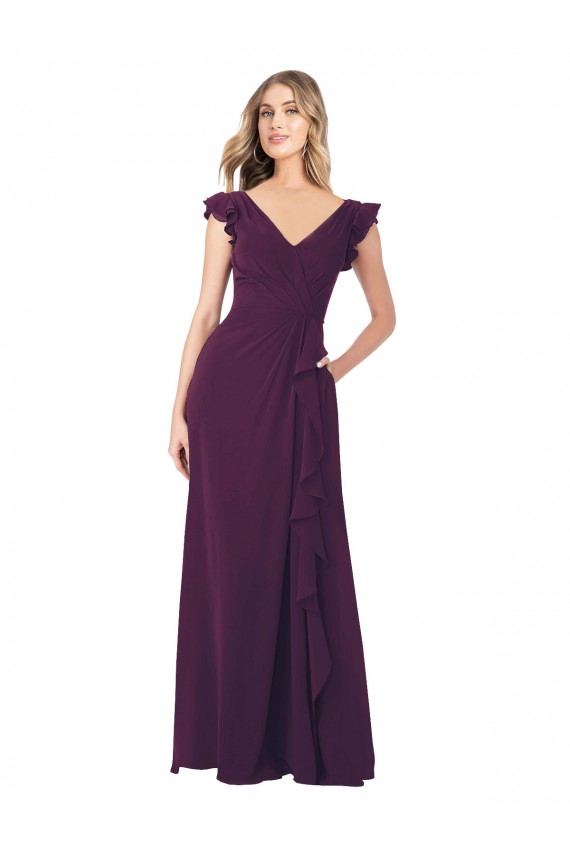 Ruffle Cap Sleeves Long Chiffon Bridesmaid Dress Brisbane
