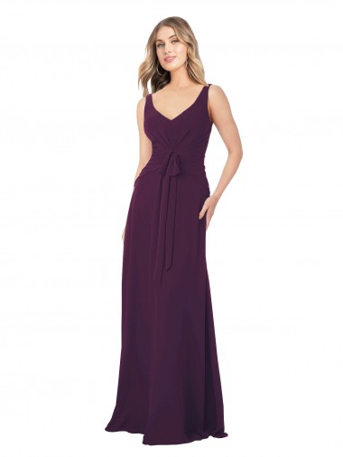 Long Chiffon Bridesmaid Dress with Front Bow Brisbane