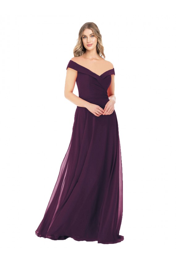 Classic Off the Shoulder Draped Chiffon Bridesmaid Dress Brisbane