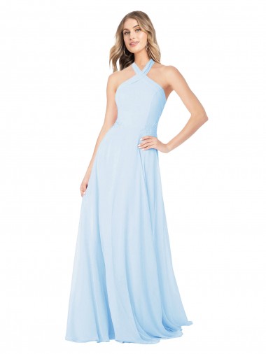 Criss Cross High Neck Halter Chiffon Bridesmaid Dress Brisbane