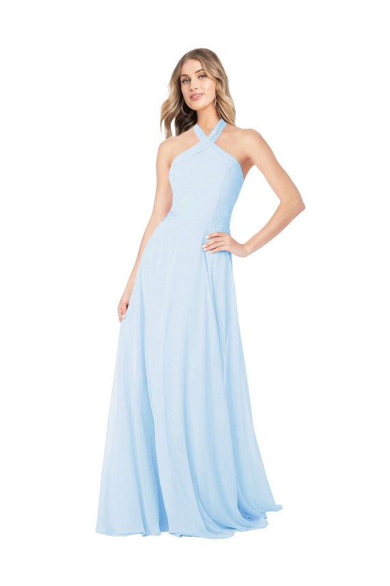 Criss Cross High Neck Halter Chiffon Bridesmaid Dress Brisbane