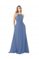 Draped High Neck Keyhole Back Bridesmaid Dress with Front Slit Brisbane