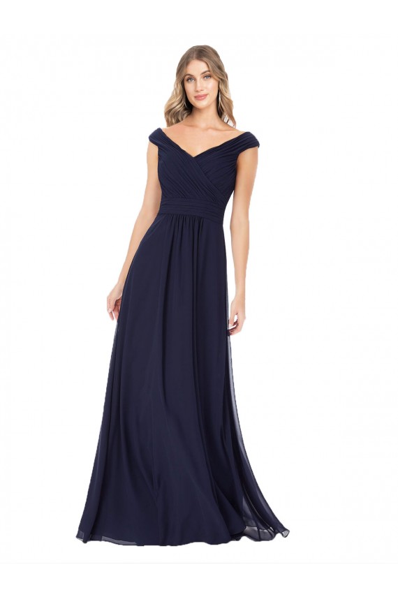 Off the Shoulder Classic Chiffon Bridesmaid Dress with Draped Bodice Brisbane