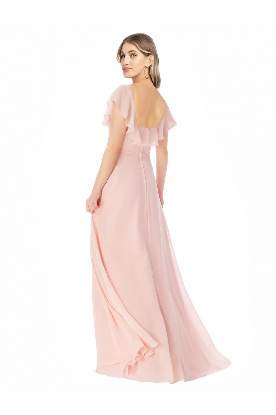 Flutter Cap Sleeves Square Neck Ruffle Chiffon Bridesmaid Dress Brisbane