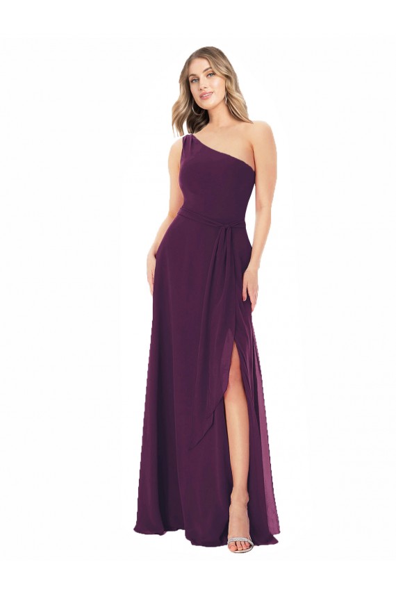 One Shoulder Chiffon Bridesmaid Dress with Tie Belt Brisbane