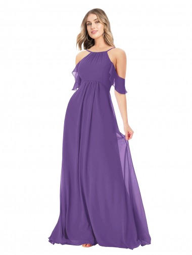 Cold Shoulder Flutter Sleeves Chiffon Bridesmaid Dress Brisbane