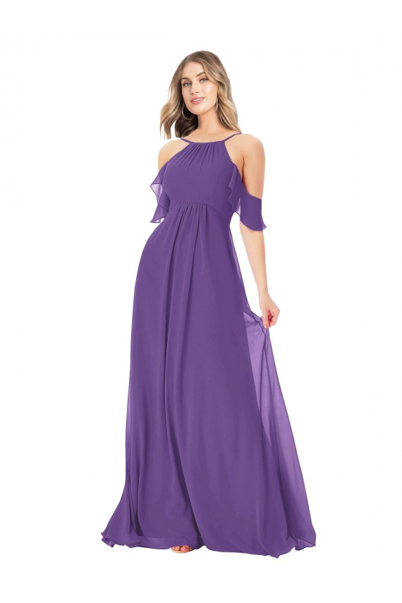 Cold Shoulder Flutter Sleeves Chiffon Bridesmaid Dress Brisbane
