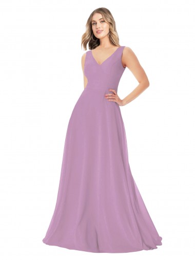 Simple Chiffon V-Neck Bridesmaid Dress with Draped V-Back Brisbane