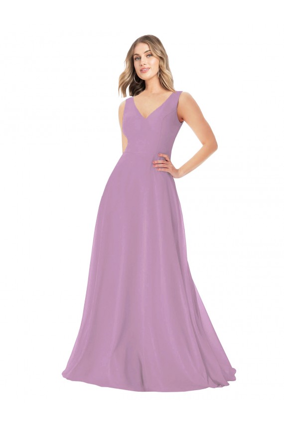 Simple Chiffon V-Neck Bridesmaid Dress with Draped V-Back Brisbane