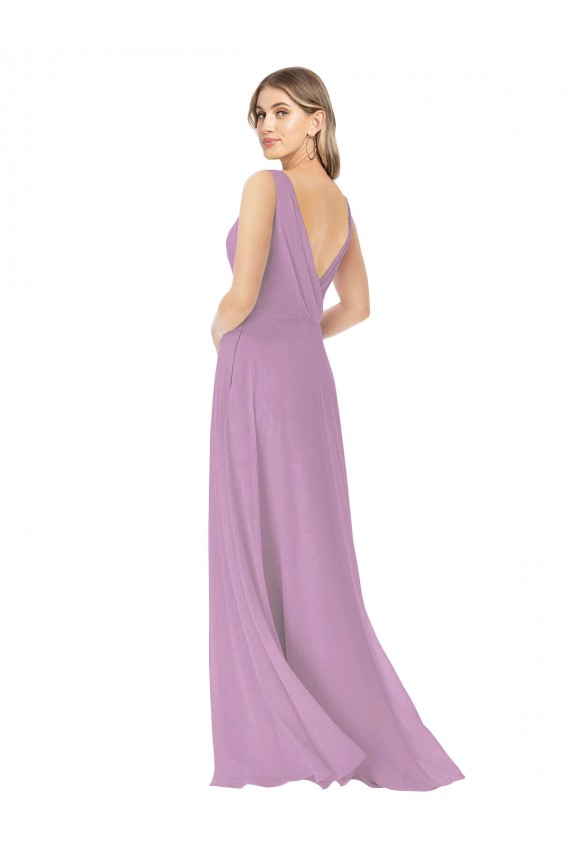 Simple Chiffon V-Neck Bridesmaid Dress with Draped V-Back Brisbane