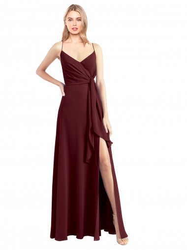 Spaghetti Straps V-Neck Long Chiffon Bridesmaid Dress with Side Slit Brisbane
