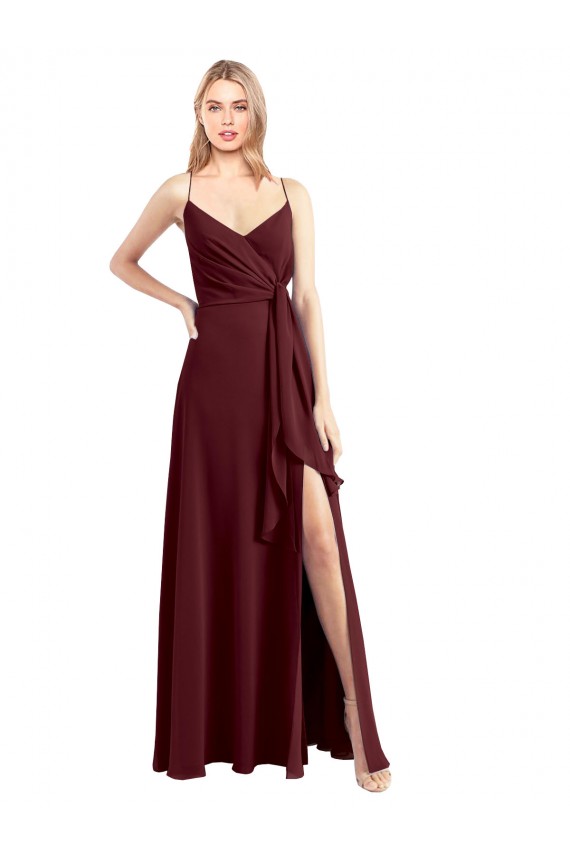 Spaghetti Straps V-Neck Long Chiffon Bridesmaid Dress with Side Slit Brisbane