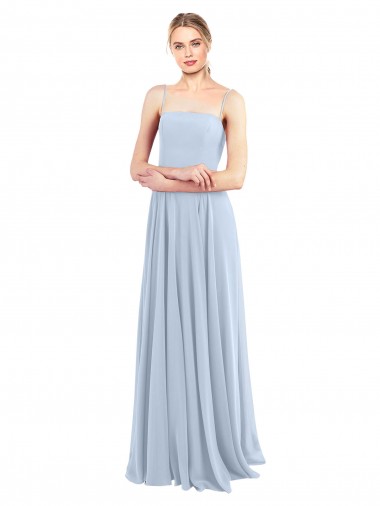 Luxe Chiffon Straight Neckline Long Chiffon Bridesmaid Dress with Skinny Straps Brisbane