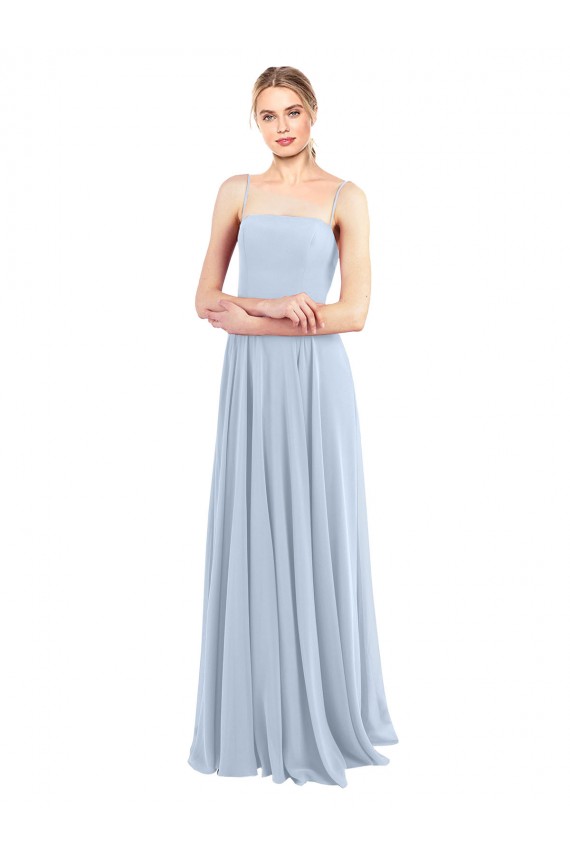 Luxe Chiffon Straight Neckline Long Chiffon Bridesmaid Dress with Skinny Straps Brisbane