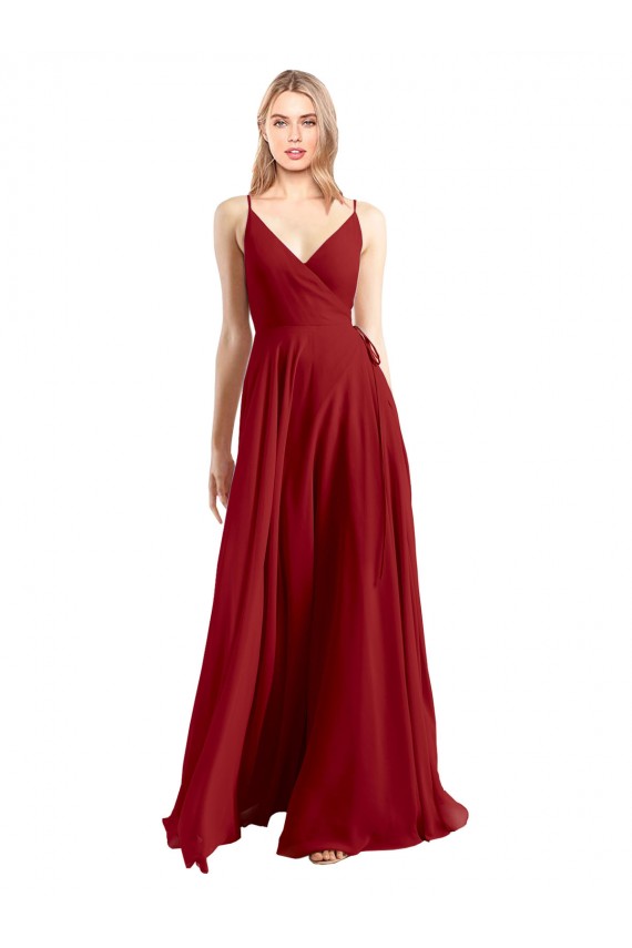 A-Line Spaghetti Straps V-Neckline Chiffon Bridesmaid Dress Open Back Brisbane