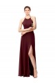 Slim Long High Halter Neck Chiffon Bridesmaid Dress with High Side Slit Brisbane