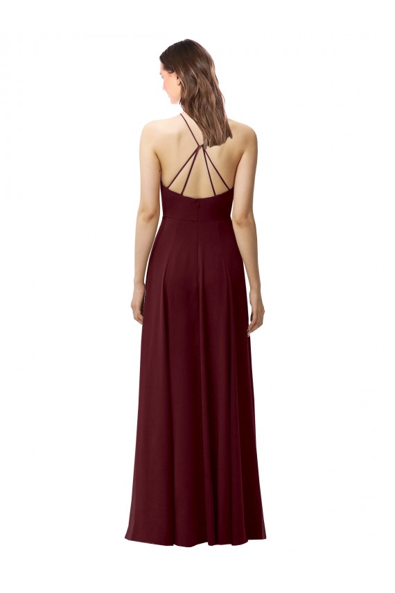 Slim Long High Halter Neck Chiffon Bridesmaid Dress with High Side Slit Brisbane