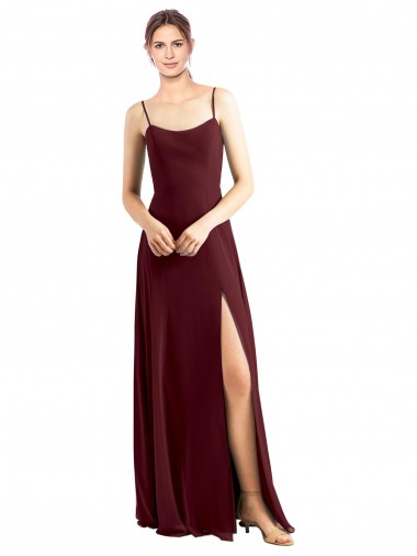 Sleek Fit and Flare Long Scoop Neck Chiffon Bridesmaid Dress with High Side Slit Brisbane