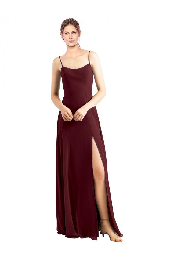 Sleek Fit and Flare Long Scoop Neck Chiffon Bridesmaid Dress with High Side Slit Brisbane