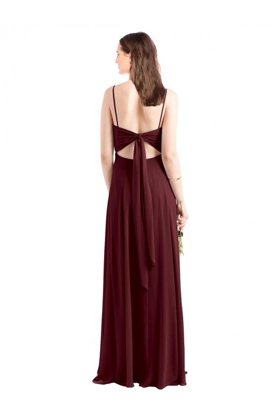 Sleek Fit and Flare Long Scoop Neck Chiffon Bridesmaid Dress with High Side Slit Brisbane