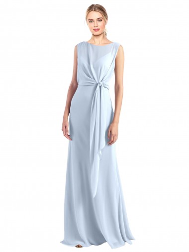 Illusion Boat Neck Long Full Length Chiffon Bridesmaid Dress with Keyhole Back Brisbane