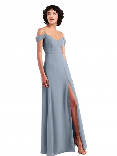 Off the Shoulder Folded Sleeve Long Chiffon Bridesmaid Dress with High Side Slit Brisbane