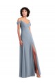 Off the Shoulder Folded Sleeve Long Chiffon Bridesmaid Dress with High Side Slit Brisbane