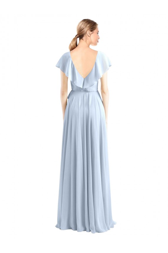 V-Neck A-Line Flutter Sleeves Long Chiffon Wrap Style Bridesmaid Dress Brisbane