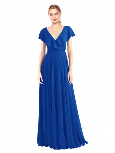 V-Neck A-Line Flutter Sleeves Long Chiffon Wrap Style Bridesmaid Dress Brisbane