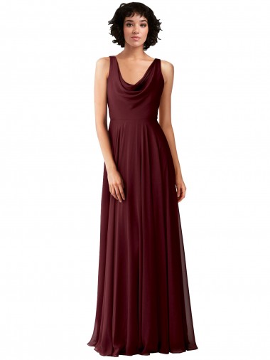 Draped Cowl Neck Long Chiffon Bridesmaid Dress with Wide Straps Brisbane