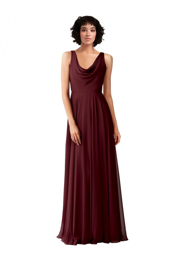 Draped Cowl Neck Long Chiffon Bridesmaid Dress with Wide Straps Brisbane